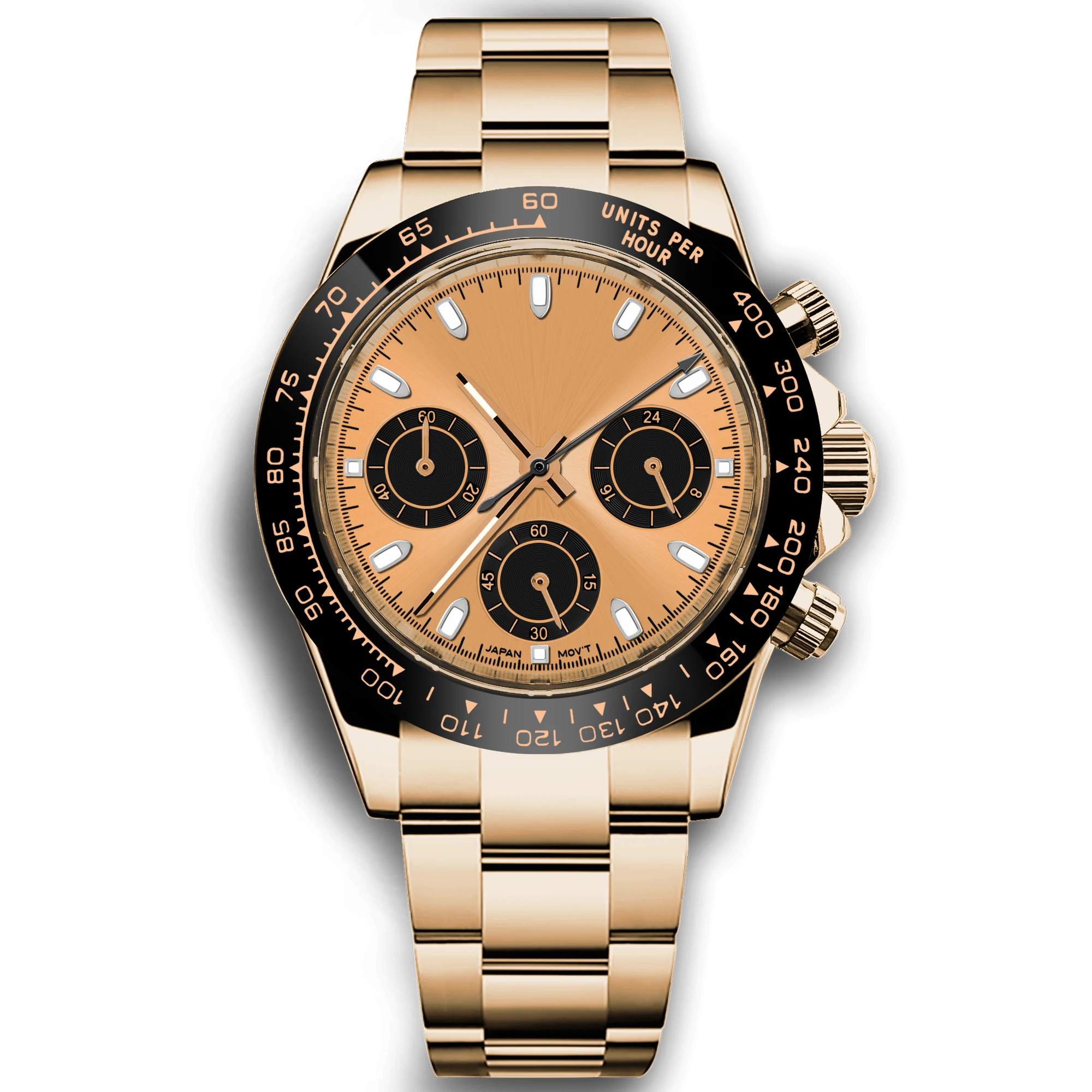 Benutzerdefiniertes Logo Panda-Zifferblatt Daytona Homage Uhr 40mm Edelstahl Saphirglas Keramik-Lünette Quarzwerk Luxus Herrenuhr RELOJ – Detail 10