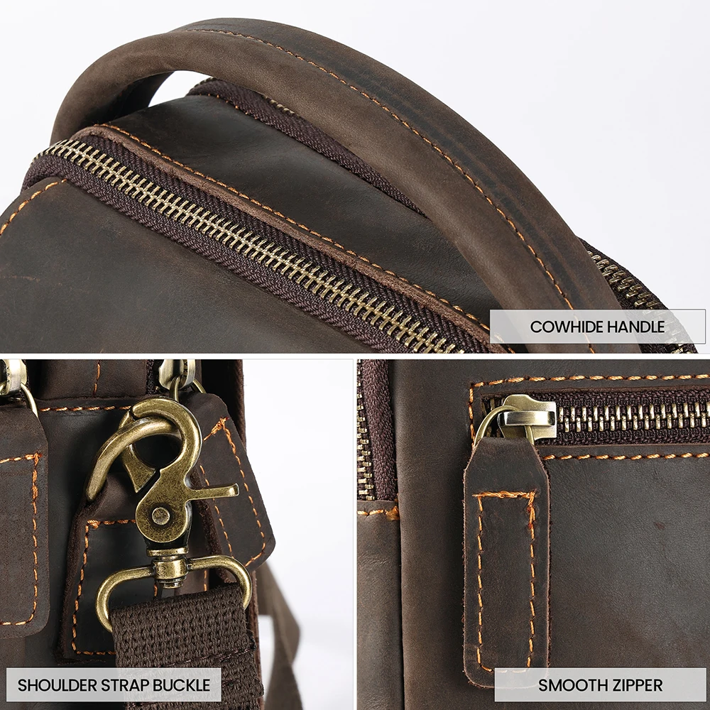 Imagem -06 - Couro Genuíno dos Homens Bolsas de Ombro Marido 2023 Retro Crazy Horse Couro Masculino Mensageiro Crossbody Bolsas Corpo Cruz do Vintage 100