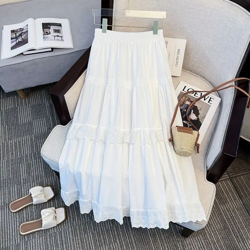 

Новая универсальная юбка А-силуэта с кружевной отделкой и высокой талией, удлиненная модель для женщин, весна-лето