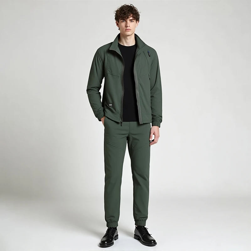 

Outdoor Camouflage Stand Collar Waterproof Spring New Style Men's Fashion Set Casual Sports Polyester Fiber Breathable Back