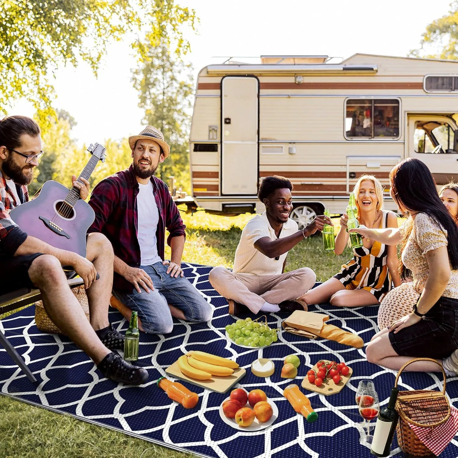 120X180cm Caravan Outdoor Rug Foldable Waterproof Plastic Straw Rug RV Camping Mat For Motorhome Deck Porch Picnic Beach view 2