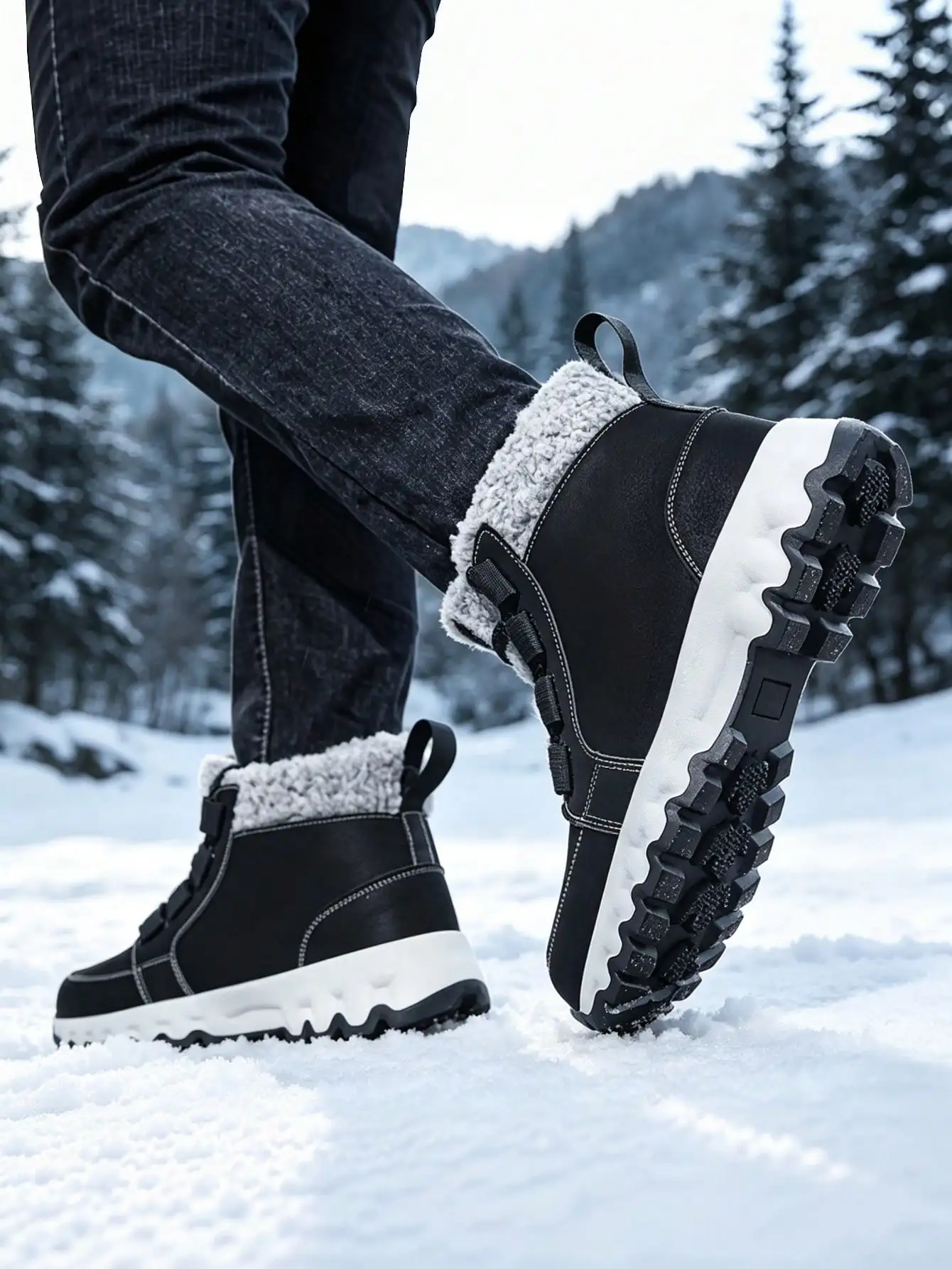 Men's Snow Boots, Solid Color Thermal Lined Thick Interior, Non-Slip Comfortable Sole, Winter Daily Commute, Hiking, Travel And More st260904204600919705464