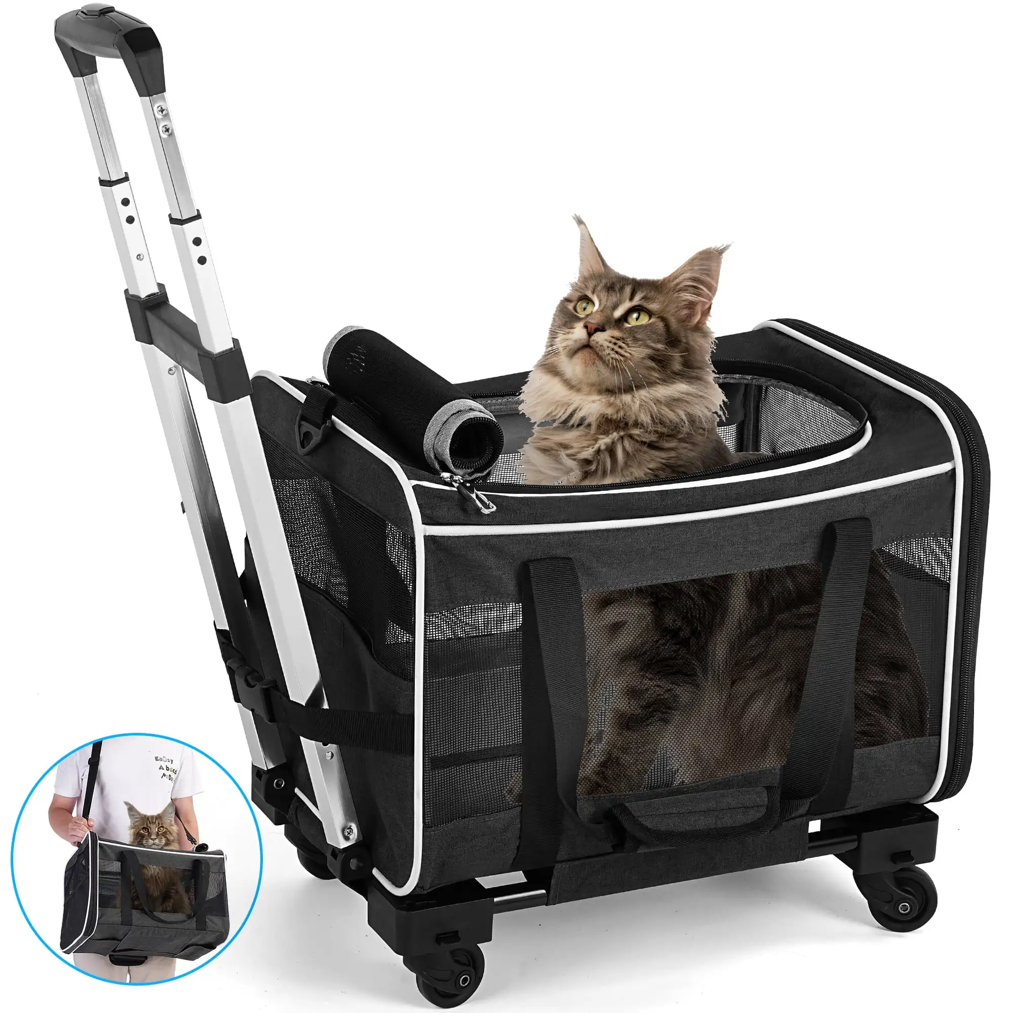 

Pet Carrier with Wheels for Dogs and Cats for Travel Flight Camping Outdoor