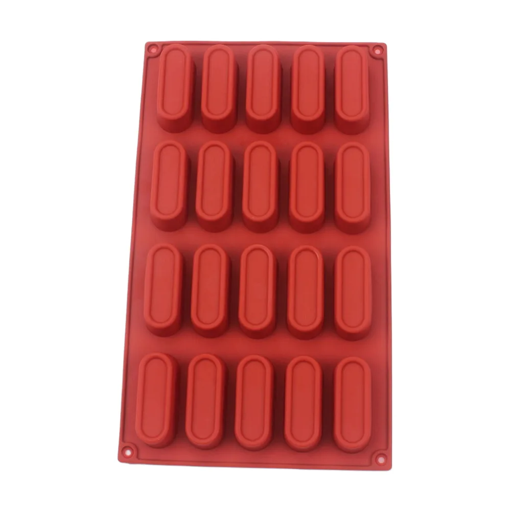 Hot Selling 20 Hole Silicone Chocolate Mold Food Grade Concave Convex Elliptical Long Strip Mousse French Dessert Soap Cake Mold
