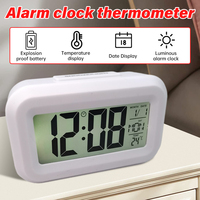 Mini LCD Digital Alarm Clock Date Week Temperature Display Electronic Table Clock Potable 12/24H Study Work Clock with Backlight