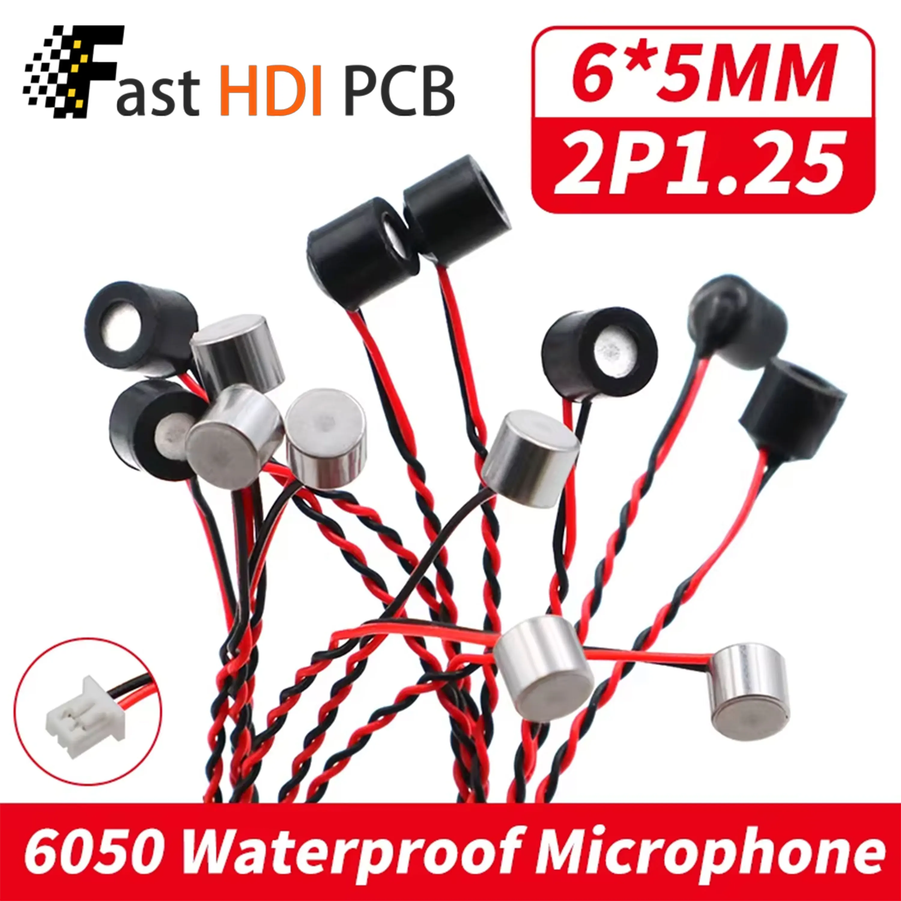 6050 Electret Condenser Microphone High Sensitivity 2.2KΩ with 2P1.25mm Plug Cable, 1-10V, Optional Waterproof/Insulated