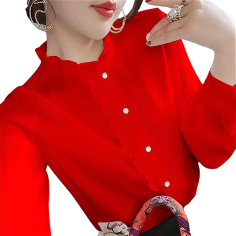 

Women Summer Style Blouses Shirts Lady Fashion Casual Long Sleeve O-Neck Solid Color Blouses Tops WY0233