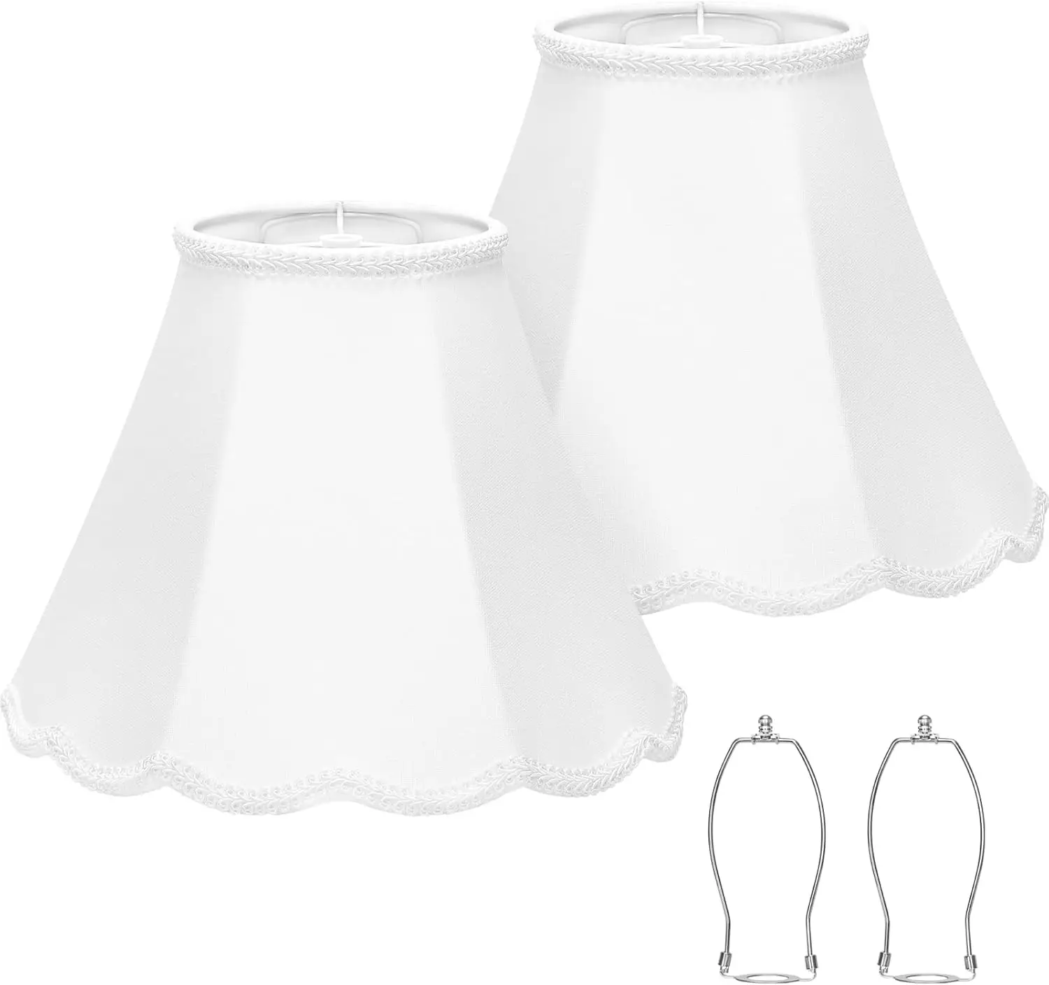 

Scalloped Lamp Shades Set of 2, White Lamp Shade with Petal Edge Braid, 6.1"Top x 13"Bottom x 9.6"High, Bell Lamp Shades