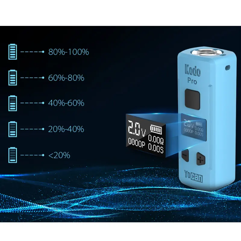 Original yocan kodo pro caixa mod vape bateria caneta 510 rosca 400mah 10s pré-aquecer tela oled caber 510 carrinhos cigarro eletrônico