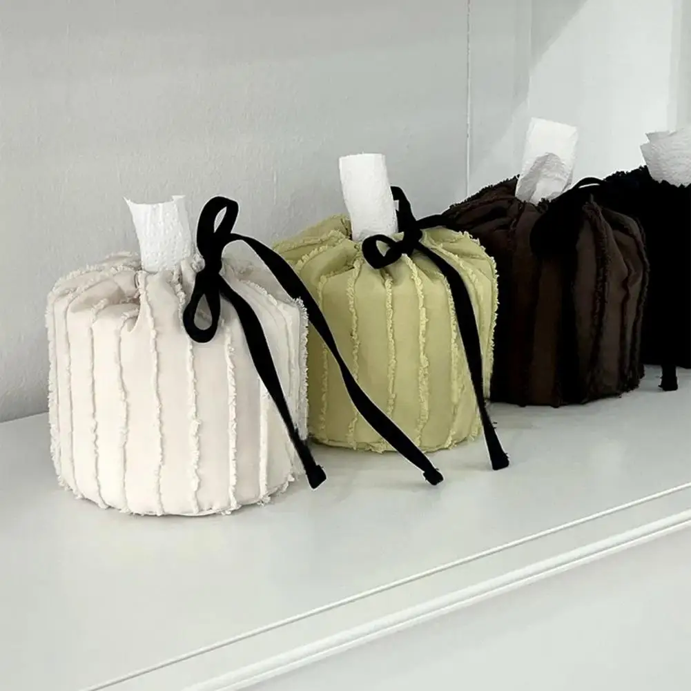 

New Korean Style Living Room Girl Bow Cake Tissue Bag Fabric Light Luxury Home Decoration Tissue Box Cute Decor Tissue Cover