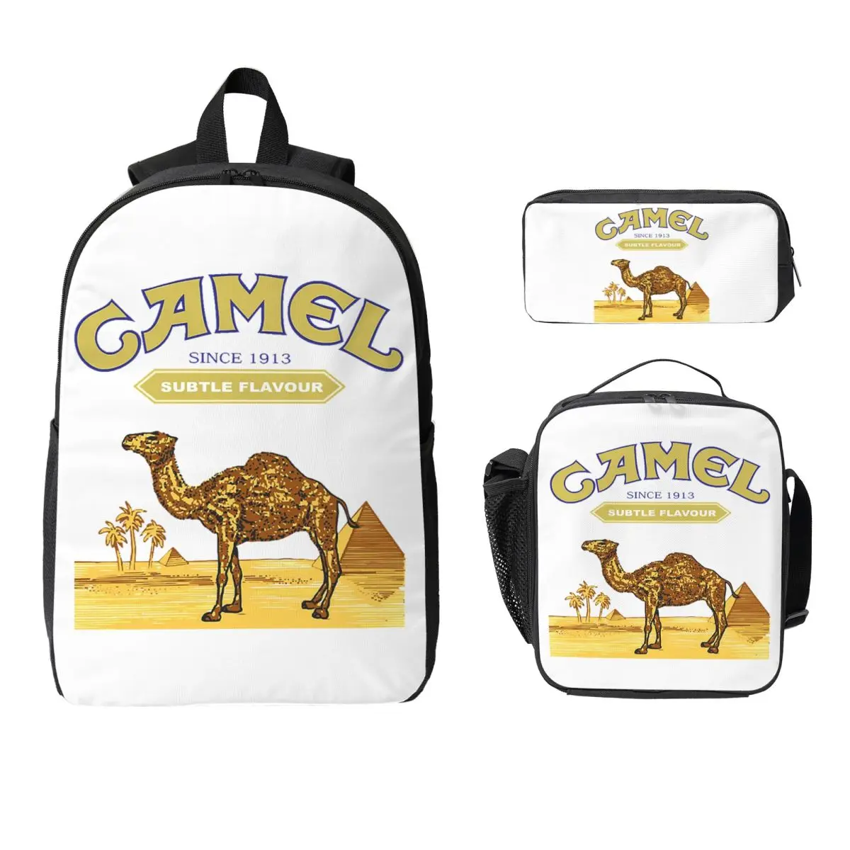 

Camel Cigarettes Backpack Student Boys Girls BookBag School Bag Laptop Shoulder Bags 3ps Insulated Lunch Bag Pencil Case