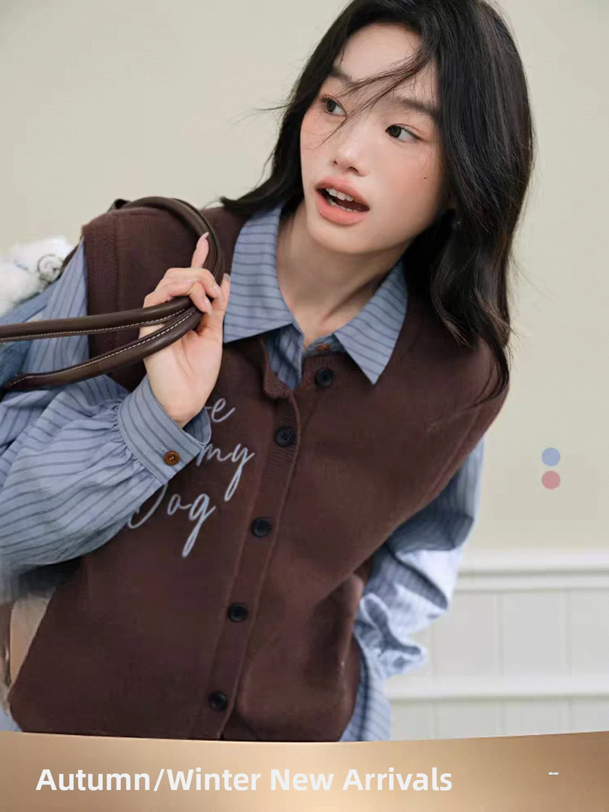 

Женский коричневый вязаный жилет с разрезом, верхняя одежда, осень-зима, новый кардиган с вышивкой, пальто, круглый Ne на одной пуговице