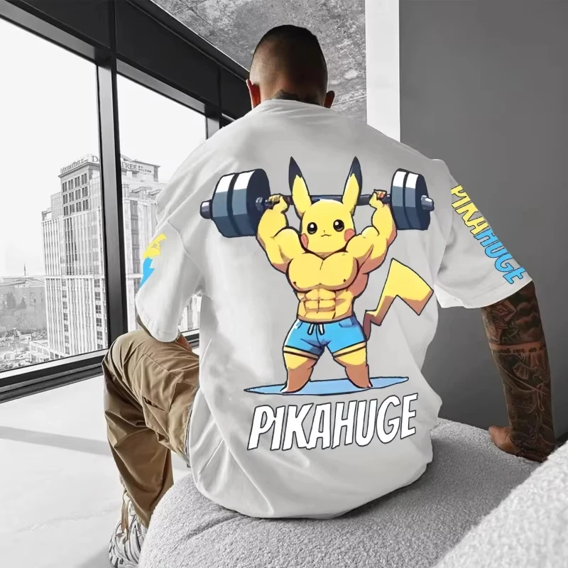 

2025 Pok É Mon Аниме Пикачу Фитнес Мужские и женские футболки с короткими рукавами Летний новый Y2K Harajuku Плюс Размер Свободный повседневный топ