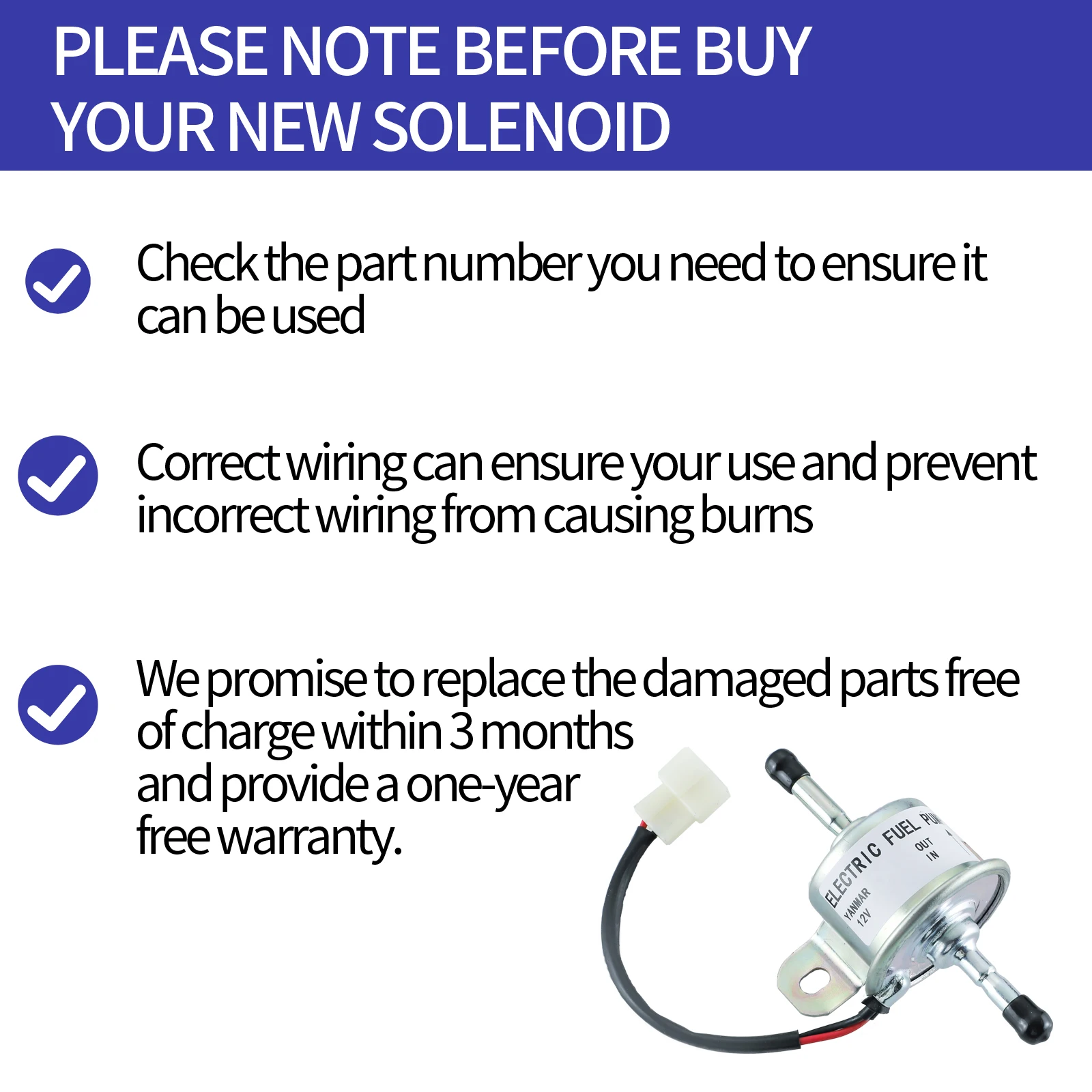 RC601-51352 Elektrische brandstofpomp met witte stekker voor John Deere AM 876265   Kubota RC601-51350 16851-52030 Kawasaki 49040-2065 12VDC