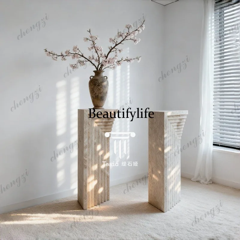 A73 natural beige cave marble decorative ornament sculpture base column floor stand pier