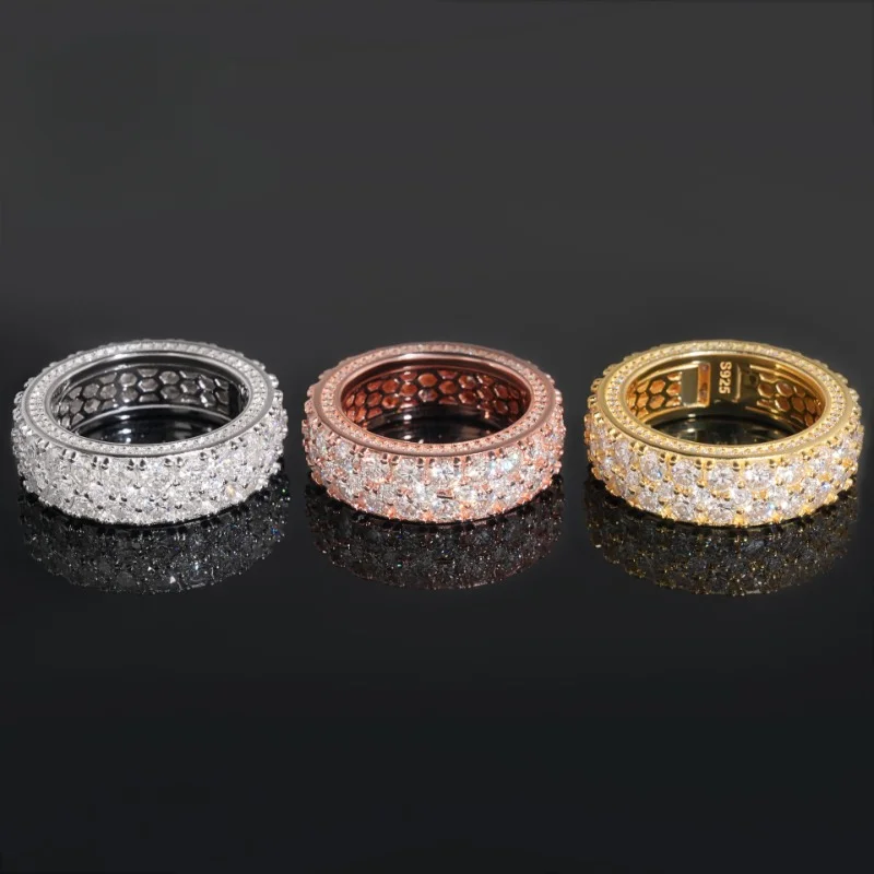 

S925 Silver Real Moissanite Wedding Bands for Women Men Hiphop Jewelry Rose Gold Plated Iced Diamond Eternity Ring Pass Tester