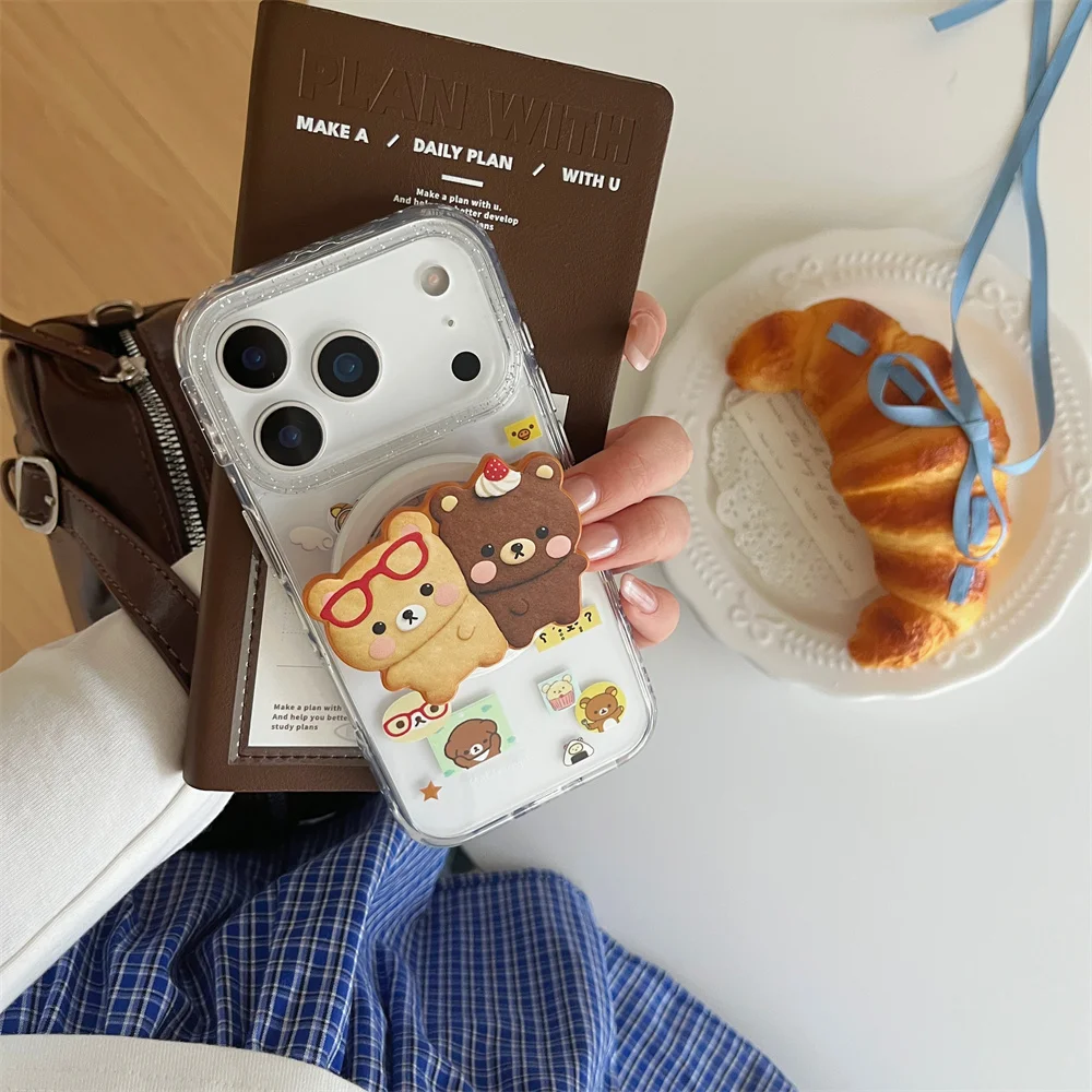

Kawaii Rilakkuma Magnetic Phone Case for iPhone 13 14 15 16 17 16 Pro 17 Max Fundas With Magsafe Cartoon Bear Stand Cover Cases