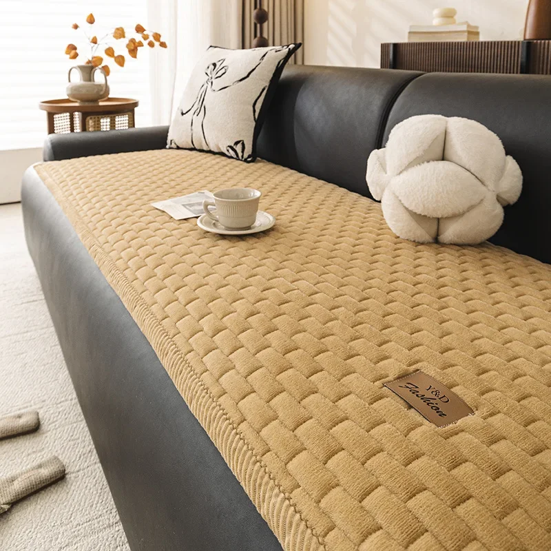 Plush Sofa Cushion Slipcover Non Slip Thickened Soft Cover for Living Room Winter Warm Protection Pet Friendly Machine Washable
