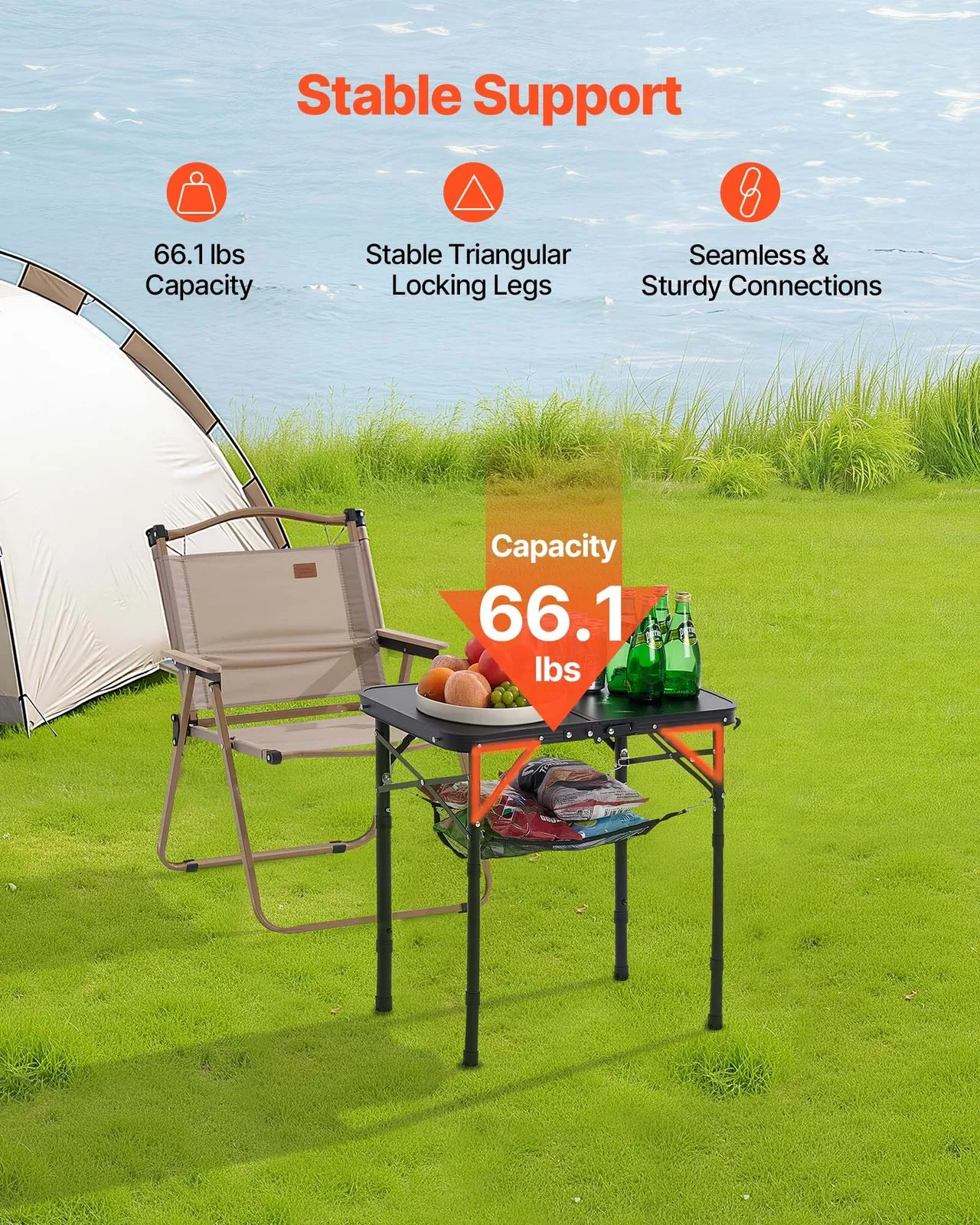 VEVOR 2ft Folding Portable Camping Table Aluminum OutdoorTable Adjustable Height