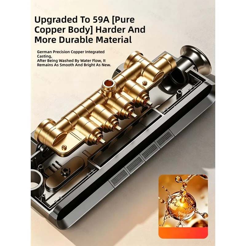 Premium copper shower set with pressure boost, home-use piano-key design, for bathroom and shower, constant-temperature bathi...