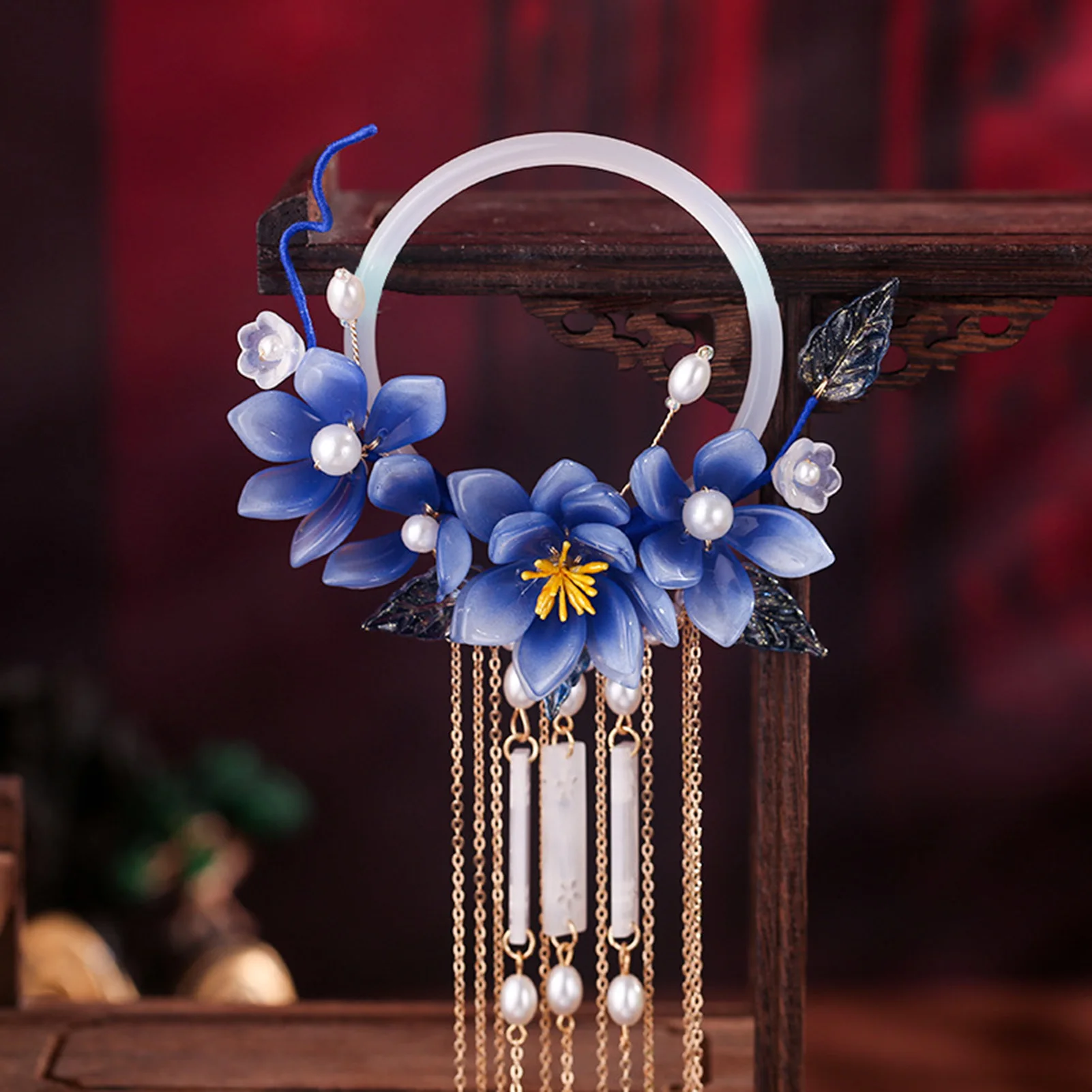 กิ๊บติดผมแก้วเคลือบวินเทจ แหวนผม พู่ดอกไม้ อุปกรณ์จัดแต่งทรงผม พร้อมแหวนผมสำหรับชุดปาร์ตี้ จับคู่เสื้อผ้า