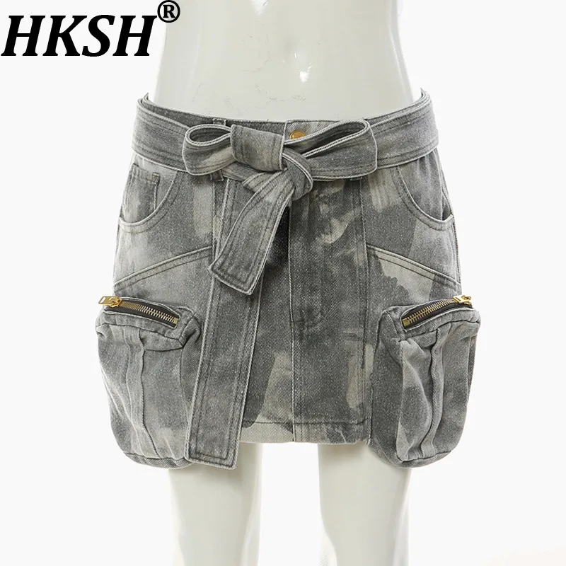 HKSH Women Chic Short Skirt Camouflage Printed 3D Zipper Pockets Belted Safari Style Retro A-line Skirts New Summer 2026 HK19466