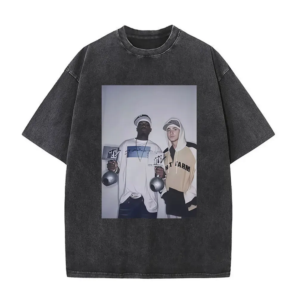 

Washed Vintage Young 50 Cent & Eminem Graphic T-shirt Men Women Fashion Hip Hop Oversized Tshirt Men's Casual Rap Retro T Shirt