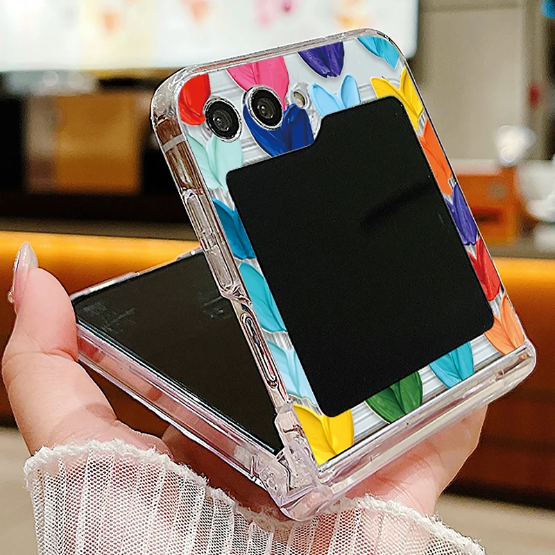 Love Heart Pattern Folding Phone Case For Samsung Galaxy Z Flip 5 4 3 Clear Hard PC Back Cover For Samsung Z Flip5 Flip4 Flip3