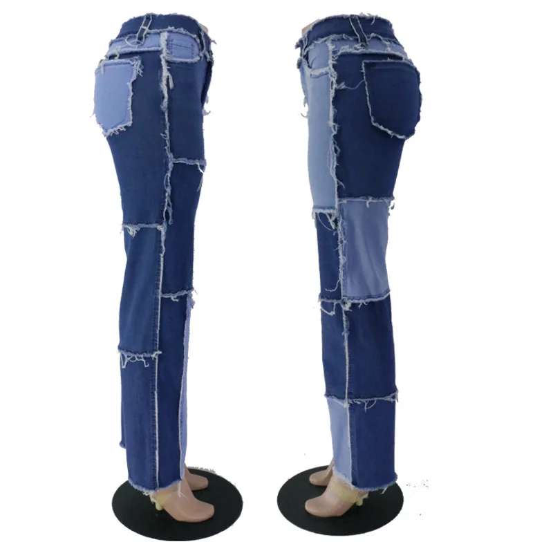 Jeans Women Denim Straight Pants Coat Vest Patchwork Trousers for Cool Girl Trendy Fashion Tassel Streetwewar High Waist Jeans