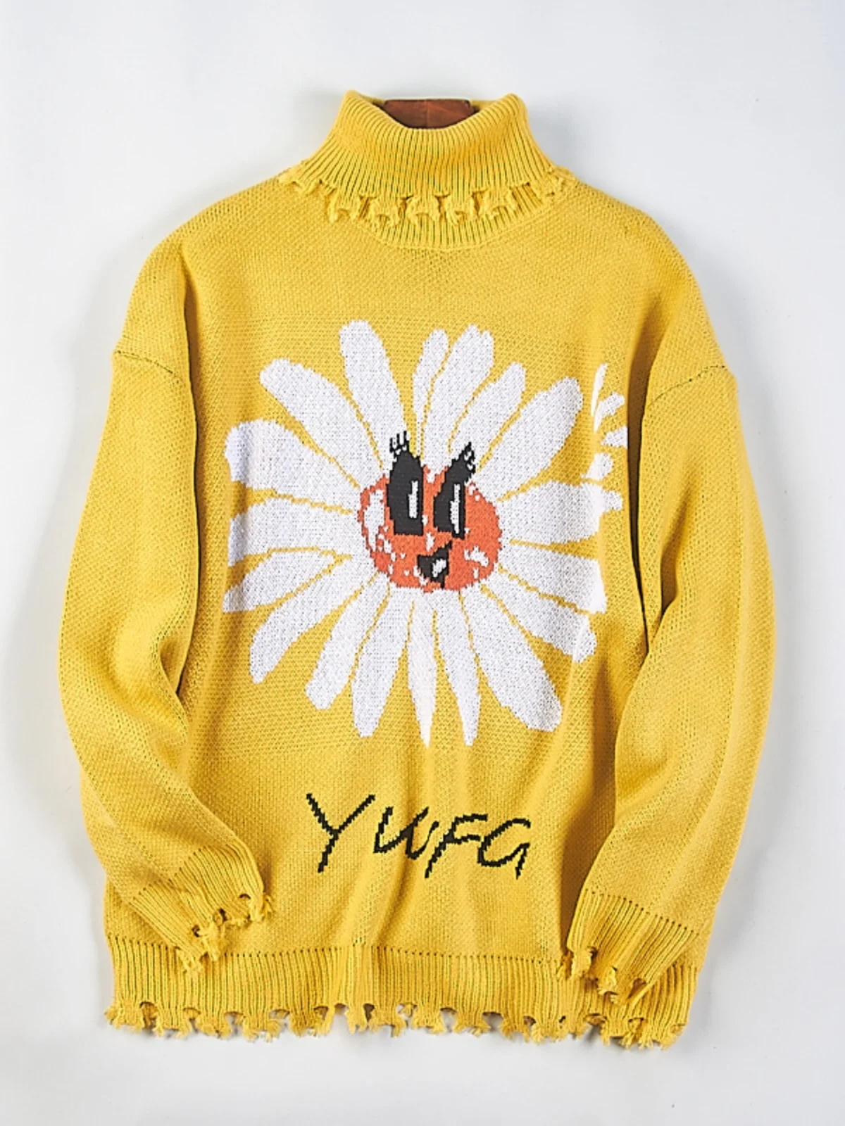 

Korean Sle Fringed Loose Thiened Long Sve High Collar Knitted Base irt Women's Cartoon Patterned Sweater Street Sle