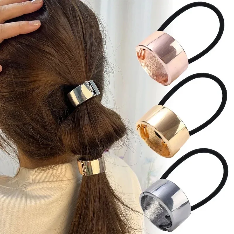 Simple Punk Gold Cuff Metal Circle Hairband Ponytail Hair Ties Hair Holder Open Elastic HairRope Rings Headwear Hair Accessories