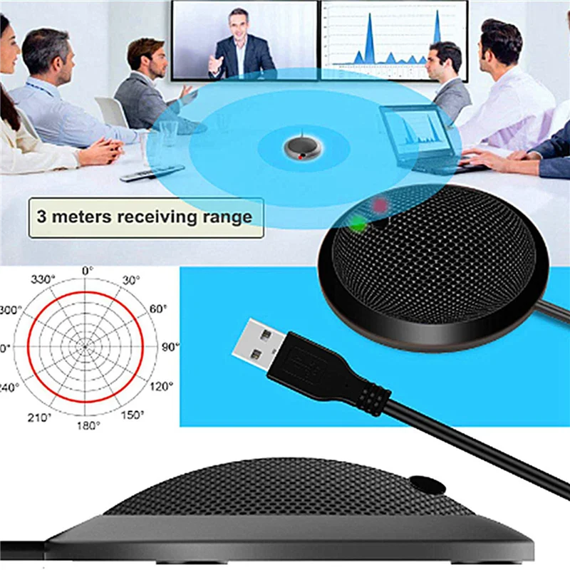 CJSD-2X Conference USB Microphone,Omnidirectional Condenser PC Microphone With Mute Button LED Indicator,Plug & Play,For Game