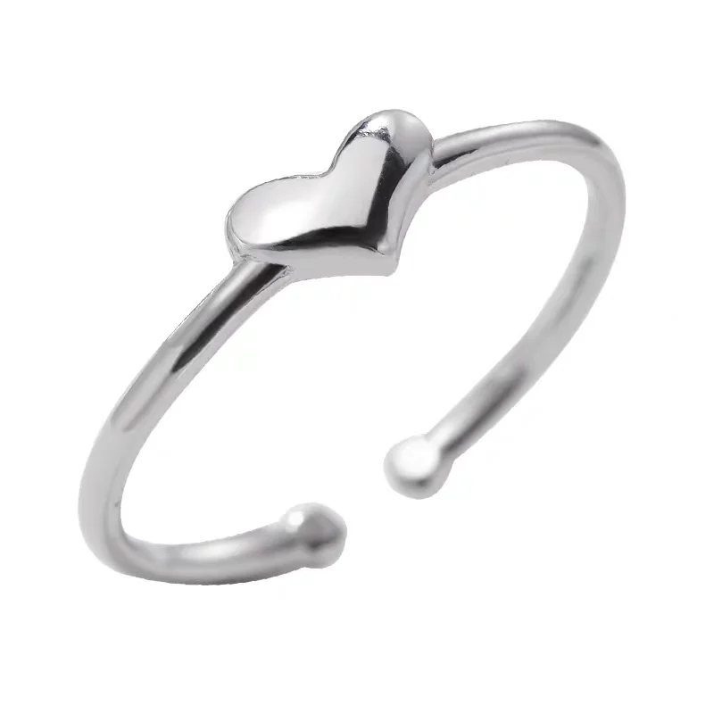 Korean Style Fashionable Simple Adorable Heart Shaped Ring Elegant Gift for Girl 925 Sterling Silver Finger Ring for Women