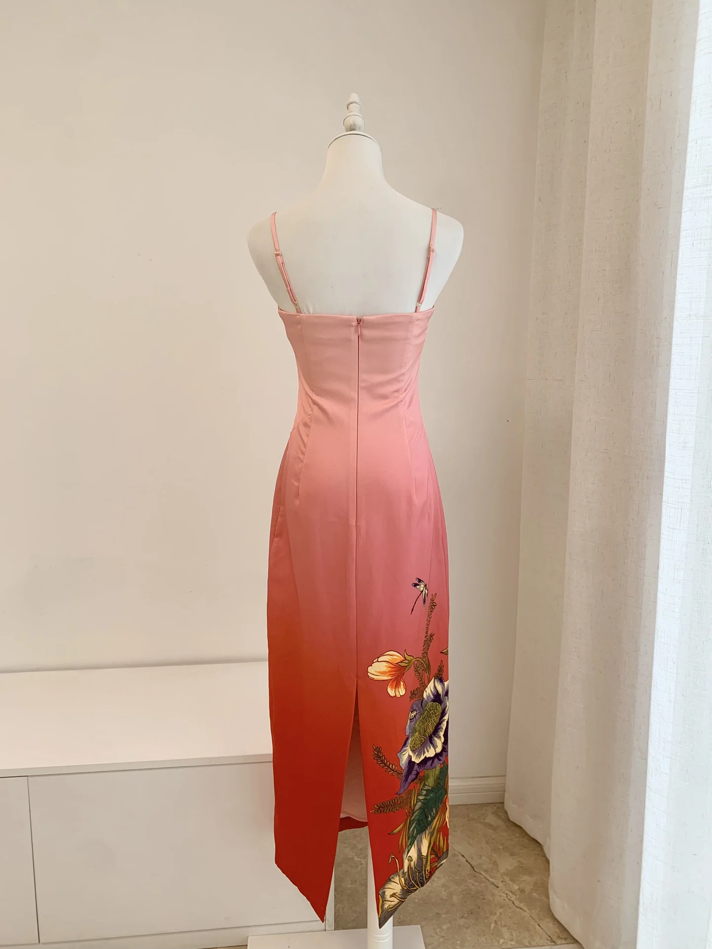 Vestido longo feminino gradiente flor estampado sem alças de linho e viscose