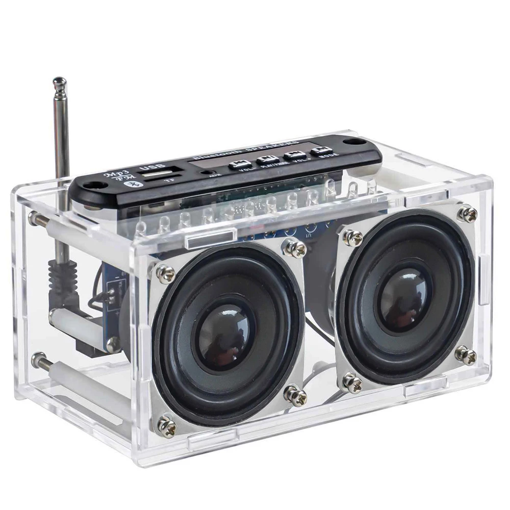 DIY ชุดอิเล็กทรอนิกส์ชุดลําโพงบลูทูธใหม่พร้อมวิทยุ FM 87.5-108MHZ DIY การประสานโครงการ Practice Solder Assembly TF U Disk