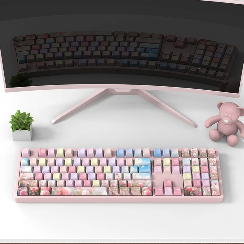 141PCS Mechanical Keyboard Keycaps Colored Rose Thick PBT Double Shot DyeSubbed Keycaps For Work&Gaming