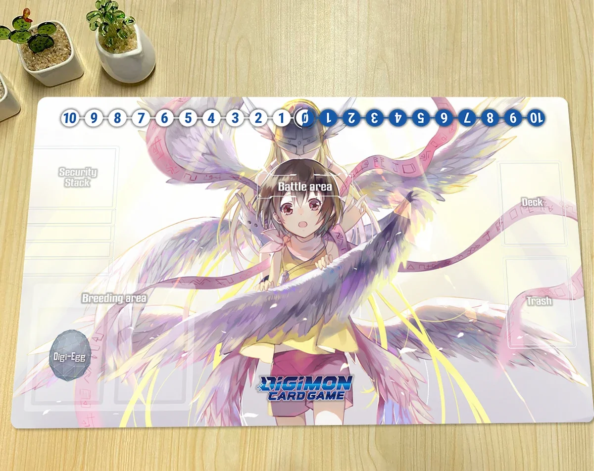 Digimon Playmat Angewomon Yagami Hikari TCG CCG Board Game Trading Card Game Mat Gaming Mouse Pad Rubber Desk Mat Zones Free Bag