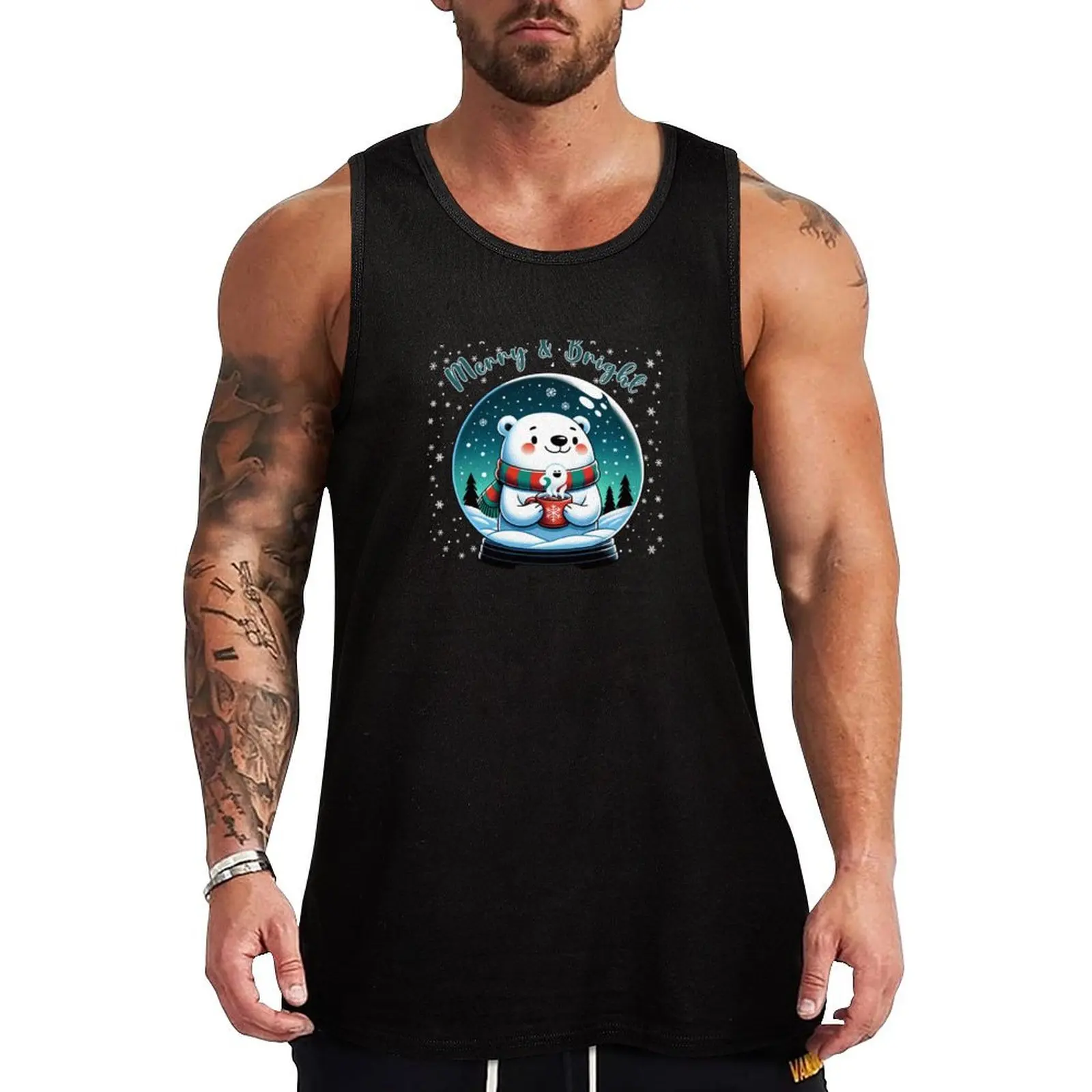 

Festive Polar Bear in a Christmas Bauble, Animal Lover Fun Tank Top anime top plain t-shirt vests for men