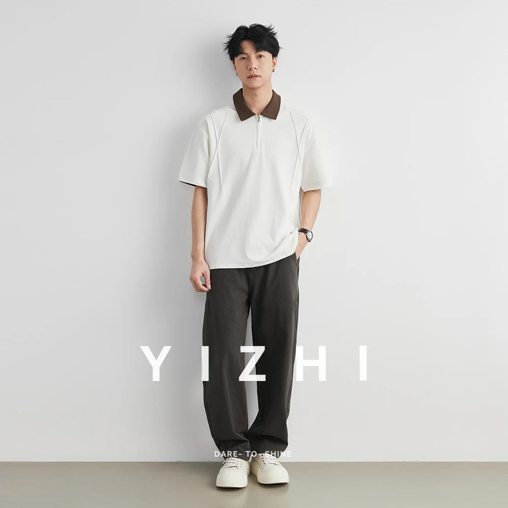 Men's Contrast Collar Half Zip Polo Shirt 2026 Summer 60S Combed Cotton Soft Durable Casual Short Sleeve Tee