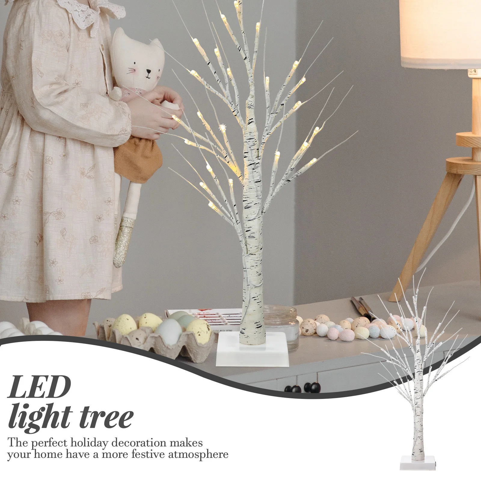 LED Birch Tree Lamp Lighted Tree for Home Desk Decor Creative Branch Design Square Stand Holiday Christmas Easter Valentine