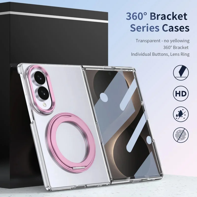 For Samsung Galaxy Z Fold 8 Wide 5G Rotating Ring Stand Wireless Charging Magnetic Camera Protector Slim PC Kickstand Cover