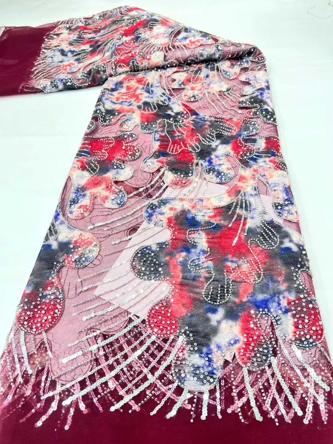 

Африканское кружево для невест 2026: высококачественный французский тюль с пайетками, вышивкой и бисером для женских вечерних платьев