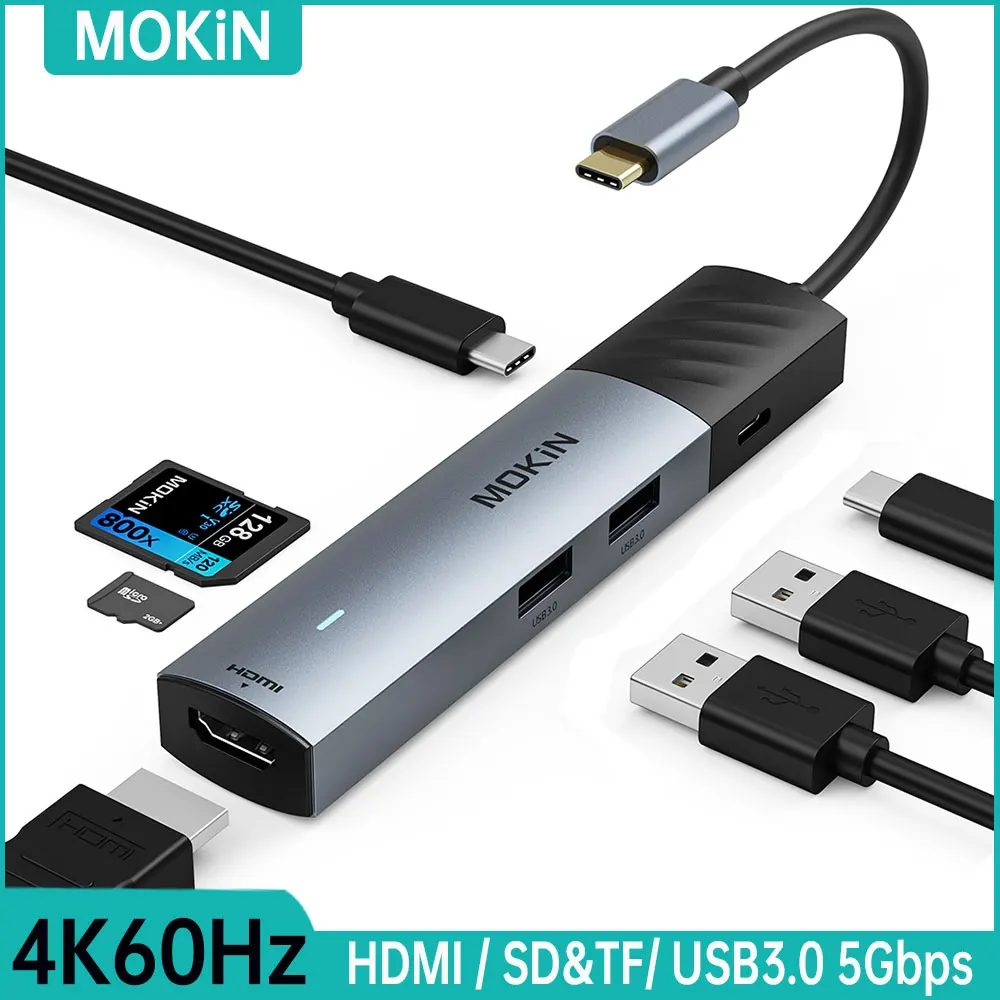 

MOKiN USB C Hub Multiport Adapter with 4K@60Hz HDMI, 3USB 3.0,SD&TF,PD 100W Adapter to USB Hub for MacBook Air/Pro iPad HP Dell