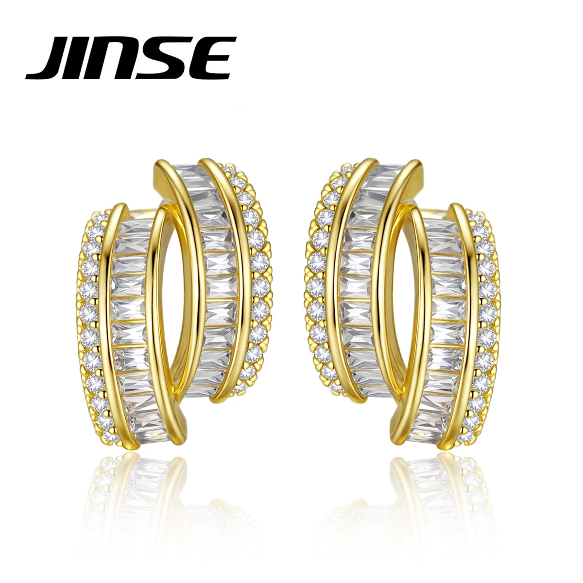 JINSE Gold Color Double Circle Hoops New Trendy Hip Hop Fashion Earrings for Women Girls Special Design Party Daily Jewelry Gift