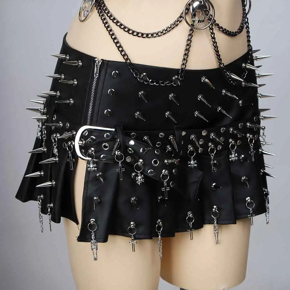 Gothic Emo PU Leather Mini Skirt for Teens Grunge Punk Rock Festival Rave Y2K ALT Clothing Women's Goth Skirts 80s Vkei Clothes