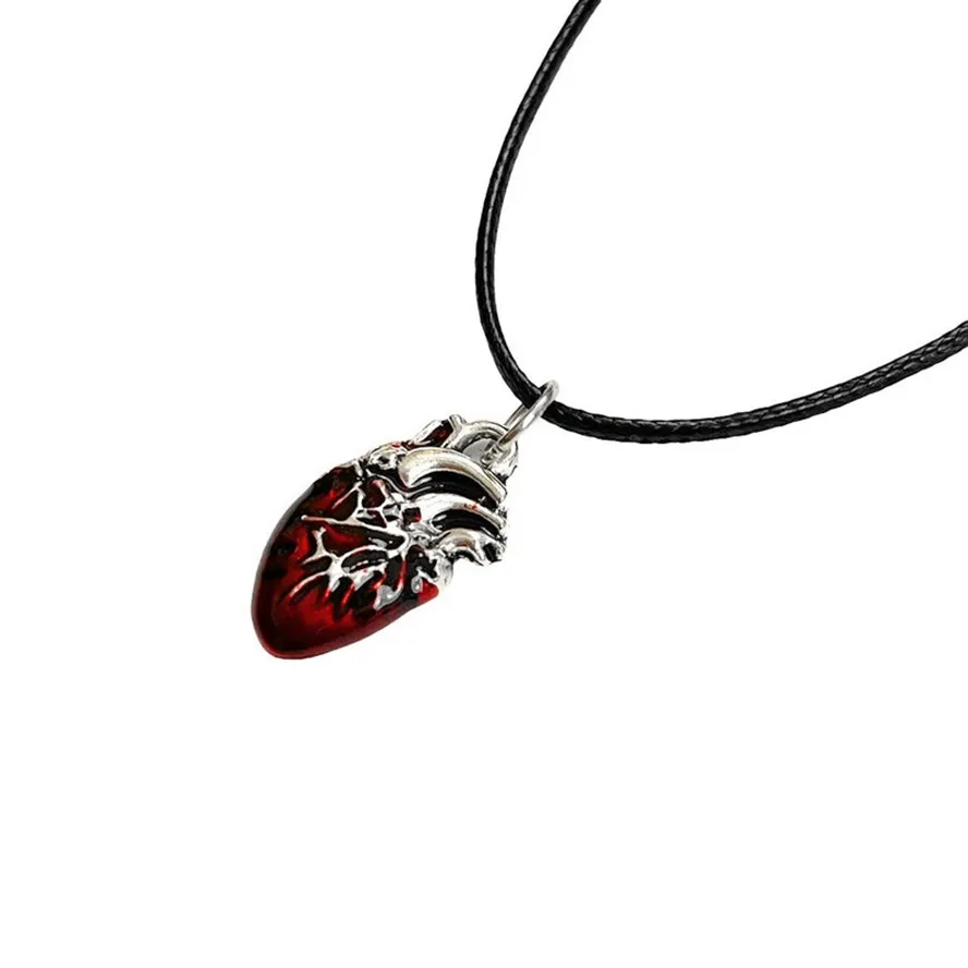 red anatomical heart necklace  heart choker  red bloody heart necklace  chunky puffy heart pendant necklace