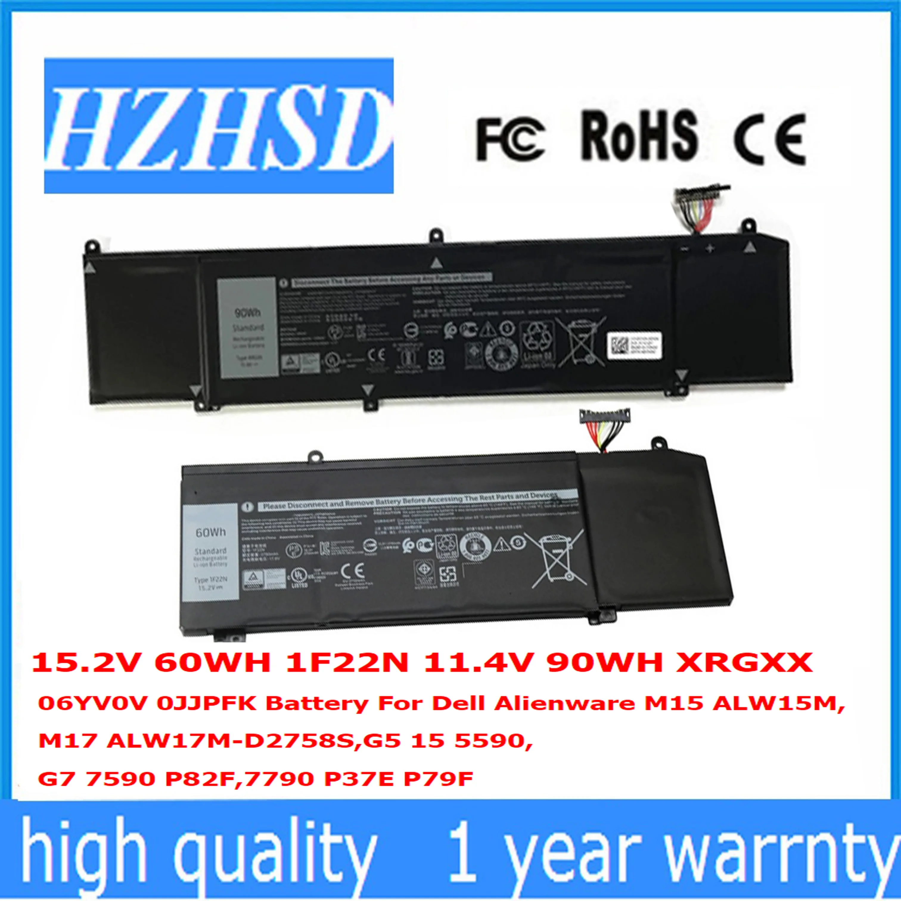 15.2V 60WH 1F22N 11.4V 90WH XRGXX 06YV0V 0JJPFK Battery For Dell M15 ALW15M M17 ALW17M-D2758S,G5 15 5590 G7 7590 P82F