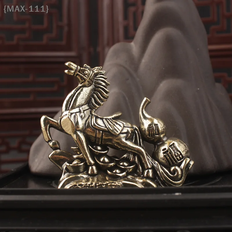 【F2-MAX111】Bronze Calabash Horse Desktop Ornament - Creative Metal Craft Zodiac Horse Statue Stereoscopic Home Decoration Figuri