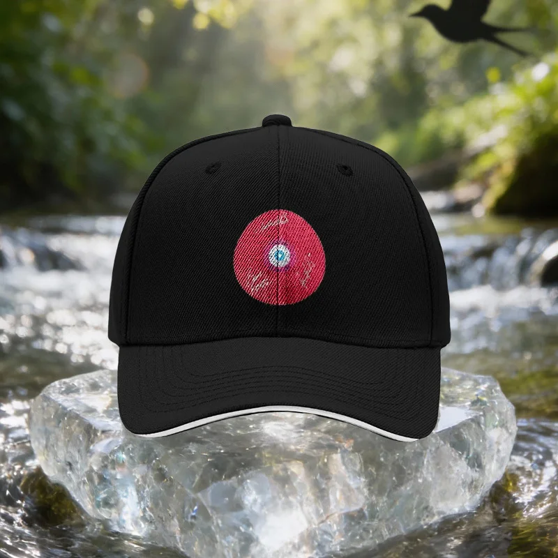 Red Signature Round Sandwich Baseball Cap Unisex Easy Lightweight Adjustable Outdoor Sun Hat Ideal Gift for Travel Party Birthda