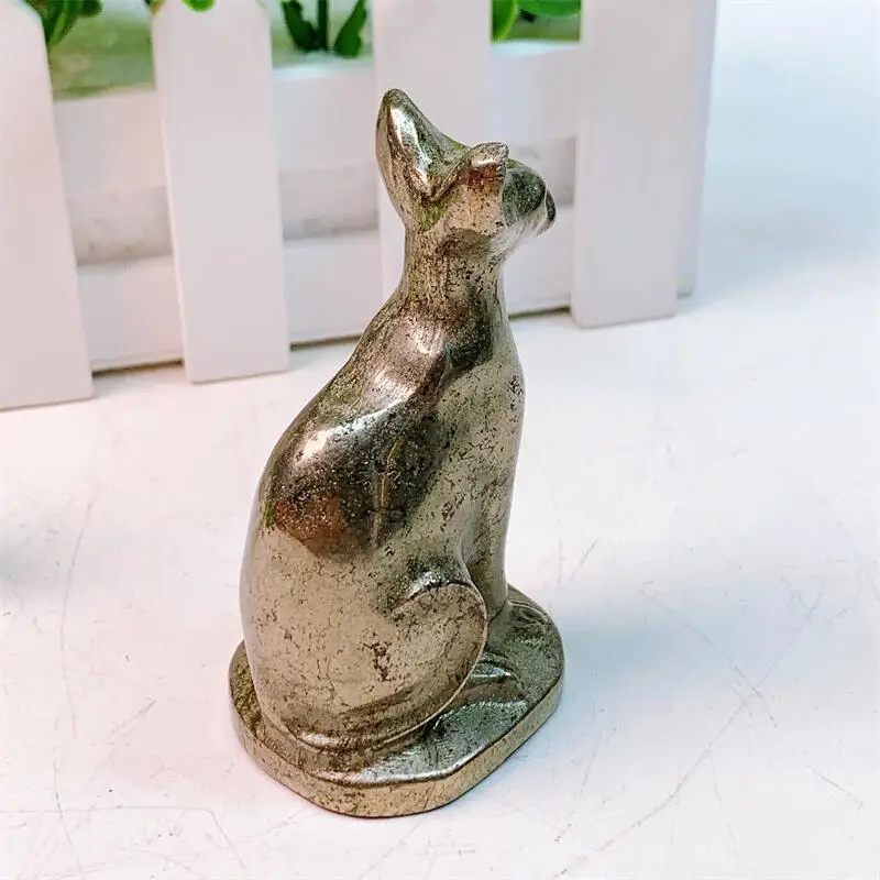 7.5CM Natural Pyrite Egyptian Cat Crystal Animal Powerful Statue Healing Children Holiday Gift Home Decoration 1pcs